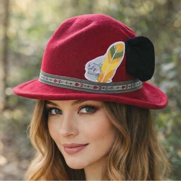 Disney Matterhorn Red Fedora Hat with Feather Ears RARE main image 5